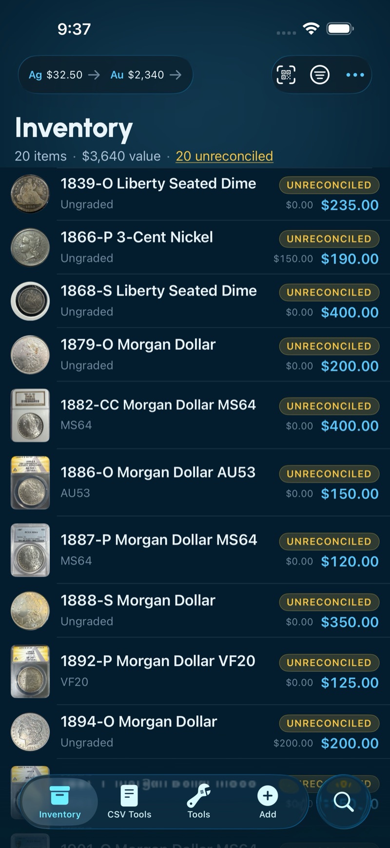 Reliqra app — personal collectibles inventory